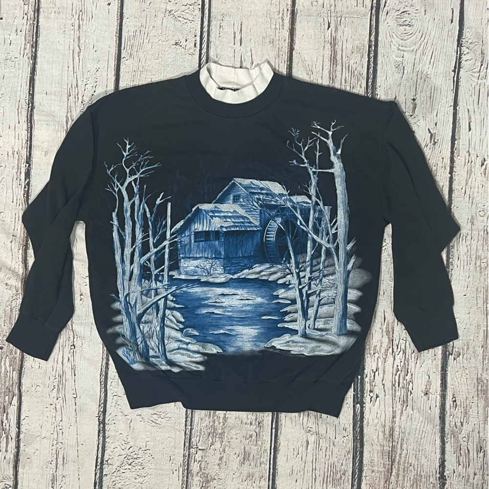 Vintage Winter Landscape Outdoor 1980s Pullover Jumper Sweatshirt